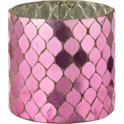 Photophore Mosaïque en Verre "Pop" 12cm Fuchsia