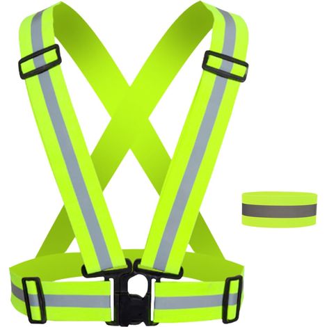 Gilet De Sécurité + Bracelets De Sécurité Réfléchissant, Réfléchissant Réglable Elastique Gilet De Sécurité, Gilet Reflechissant Velo pour Course Faire du Vélo Enfant Unisexe (1/5)