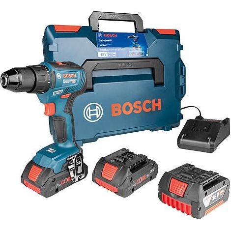 Kit sans fil Bosch 18V: 1x visseuse-perceuse sans fil GSR 18V-55 avec 2x 4,0 ProCORE bat. 1x chargeur et 1x bat. GBA 18V 5,0 AH