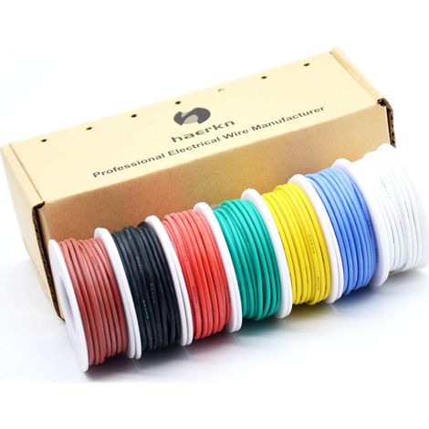 0.32mm² Silicone Electric Wire 22awg 7 Colours 7 x 8 m Cable Multi-strand tinned copper wire, high temperature resistant, anti-corrosion and easy to solder, ultra flexible and soft (1/3)