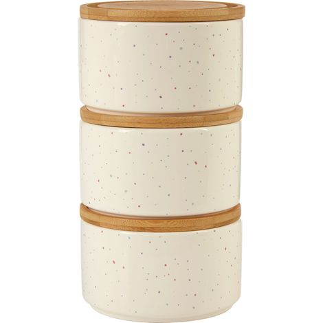 Premier Housewares Set Of 3 Round Stackable Canisters With Bamboo Lids Cereal Storage Containers For Kitchen Items Tea Sugar And More Storage Jars With White Finish 12 x 12 x 8 (1/5)