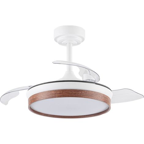 Ventilador de techo LED “Panam Mini” regulable con control remoto (46W 3CCT 5520lm) IP20 Ø92cm color blanco y madera (1/5)