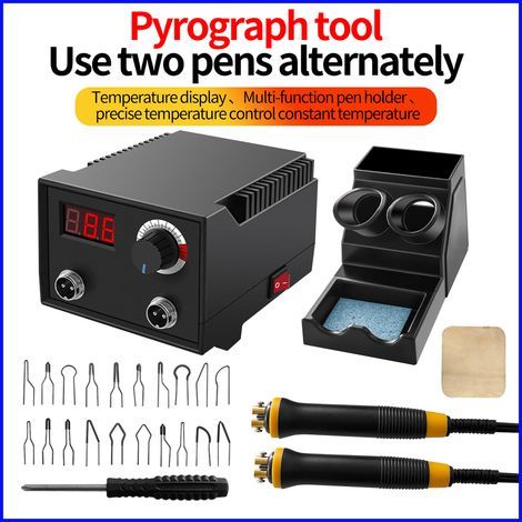 Machine de pyrogravure électrique multifonctionnelle en bois de type calebasse avec affichage numérique 100 W et 20 embouts de stylo chauffants (1/5)