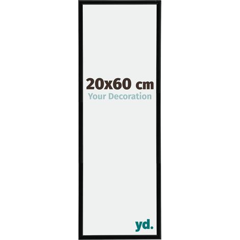 Cadre photo 20x60 cm en plastique noir brillant – Plaque de verre résistante aux UV – Système anti-reflet pour mise en valeur d'art (1/5)