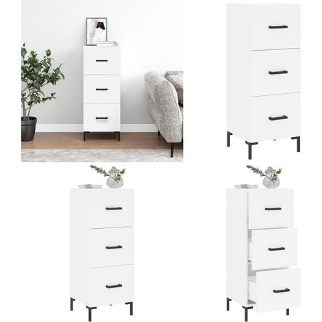 Sideboard Weiß 34,5x34x90 cm Holzwerkstoff - Holzwerkstoff - Metallbeine (1/5)