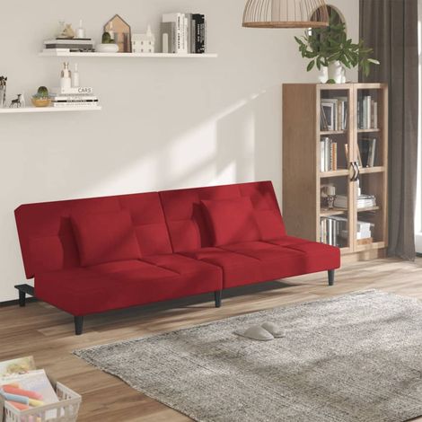Schlafsofa 2-Sitzer mit 2 Kissen Weinrot Samt vidaXL (1/5)