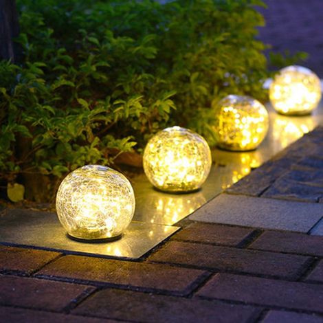 Luminaire Solaire Jardin - Boule Verre Fissuré 10 x 8,5 x 9,5 cm - 20 LED Jaune Chaud - Étanche - 1 Pièce (1/4)