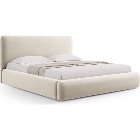Lit coffre avec tête de lit 160x200cm en velours beige clair (1/5)