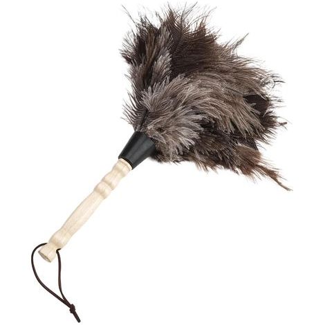 Plumero de plumas de avestruz, reutilizable, con mango de madera, 34 cm de largo, lavable, ideal para el hogar, la oficina, la sala de estar, la biblioteca y el almacenamiento de muebles. (1/5)