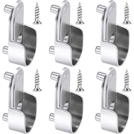 6 Supports d'Extrémité de Rail de Garde-Robe Ovales Support de Tringle de Garde-Robe en Argent Nickelé Supports de Rail de Bride de Garde-Robe de 15 mm et 6 Pièces Vis pour Penderie (1/5)