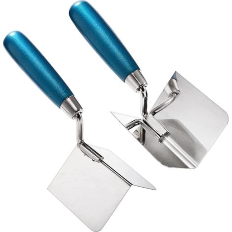Lot de 2 truelles d'angle en acier inoxydable 80 x 60 mm, avec poignée ergonomique pour les travaux de plâtrerie. (1/5)