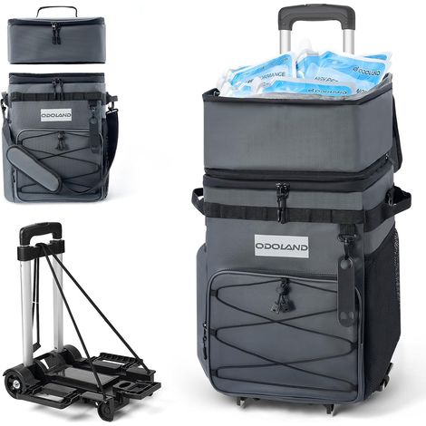 Sac Isotherme à roulettes Contient 72 Boîtes avec Packs de Glace, Double Couche, Fermeture Éclair Étanche, Chariot Glaciere à roulettes avec Poignée Pliable pour Camping Pique Niqu (1/5)