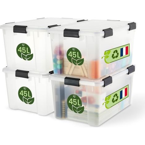 Iris Ohyama, Contenitore ermetico in plastica, 45L, lotto da 4, trasparente, WSB-45