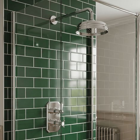Nuie Edwardian Thermostatic Twin Concealed Shower Valve with Fixed Head and Arm - Chrome (1/4)