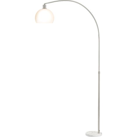 Lampadaire, tête incurvée, interrupteur au pied, base en marbre, abat-jour en plastique, blanc (1/5)