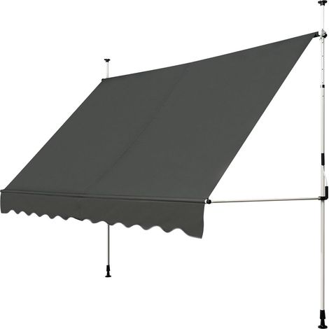 COSTWAY Klemmmarkise 350 cm breit, Balkonmarkise ohne Bohren, UV-beständig, höhenverstellbar, wasserabweisend, Markise mit Handkurbel, Sonnenmarkise, Sonnenschutz für Balkon, Grau (1/5)