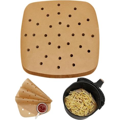 100 feuilles de papier sulfurisé pour friteuse à air, doublures carrées en papier sulfurisé, 23 cm (1/5)