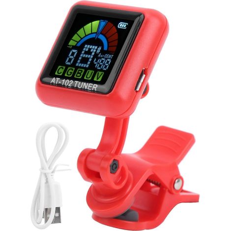 Afinador de guitarra Aroma con clip, recargable por USB, con batería incorporada, para violín y ukelele AT102 (rojo)
