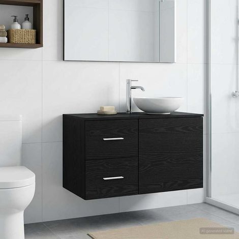 Gabinete de baño intermedio Roble Negro 30 x 44,5 x 50 cm