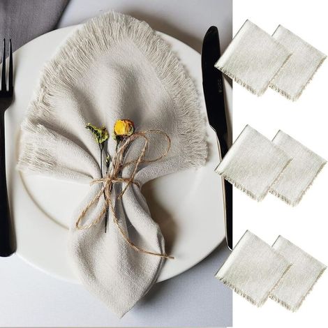 Lot de 6 Serviettes de Table Tissu, Serviette Tissu avec Franges, Lavable et Réutilisable Serviette Gaze de Coton 45cm pour Mariage, Hôtels, Restauran (1/5)