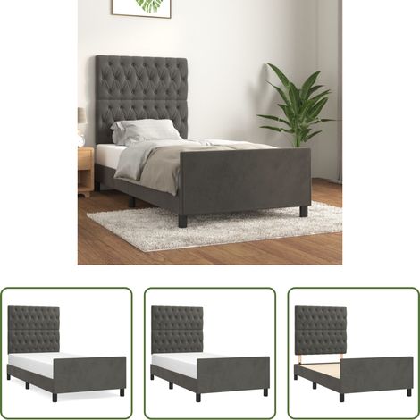 Kopfteil - Bettgestell ohne Matratze Dunkelgrau 100x200 cm Samt (1/5)