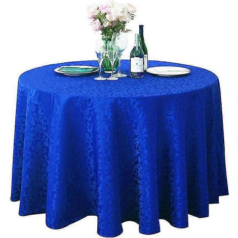 Nappe ronde en polyester indéchirable, lavable et résistante à la décoloration, pour la cuisine, bleu saphir. (1/5)