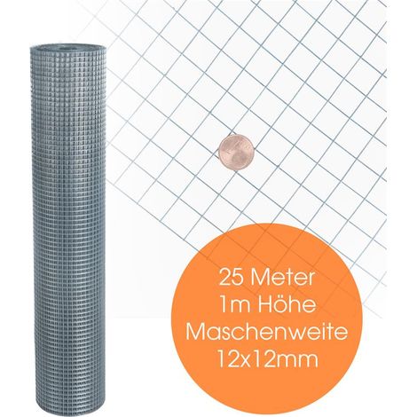Volierendraht Maschendraht Zaun Schweißgitter Drahtgitter 4-Eck verzinkt Draht 25 Meter / 12 x 12 mm (1/5)