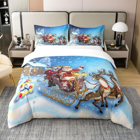 Parure De Lit Motif Elk Père Noël Enfants Filles Garçons Literie De Noël Housse Couette 140x200cm 100% Coton Bleu Décor Housse Couette en avec 1 Taies d'oreiller 80 X 80 Cm - 140 x 200 cm + 1 taie d'o (1/5)