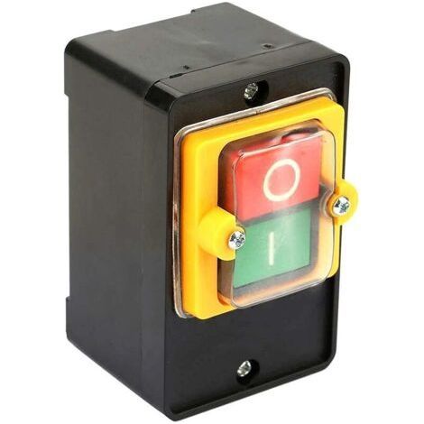 Interruptor pulsador, interruptor de arranque/parada de motor AC220V/380V 10A, interruptor de encendido/apagado de dos botones resistente al agua con soporte para caja antipolvo (1/5)