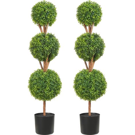 Ensemble de 2 Arbres Topiaires Artificiels en Boule de 48 pouces avec Pots, Plantes Décoratives Vertes pour Intérieur et Extérieur (1/5)