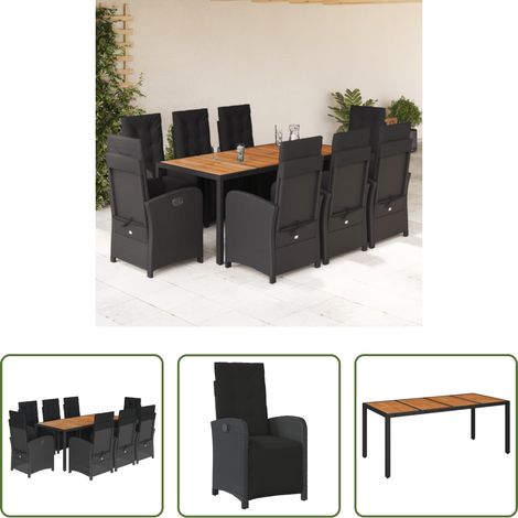 Gartenessgruppe - 9-tlg. Garten-Essgruppe mit Kissen Schwarz Poly Rattan (1/5)