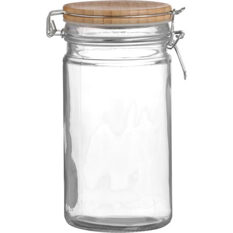 Bocal Cuisine Hermétique en Verre Couvercle Clip Bambou - 1L