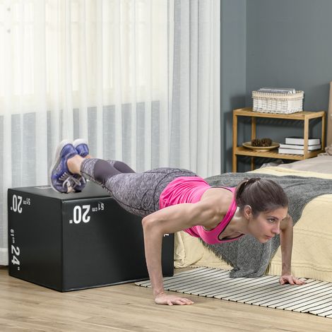 3-in-1 Plyo-Box mit 3 Höhen (51 cm, 61 cm, 75 cm), Plyo-Sprungbox für MMA und HIIT, Plyo-Trainingsplattform für das Heim-Fitnessstudio, Schwarz