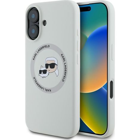 Coque Karl Lagerfeld en silicone beige à double tête et cercle MagSafe pour iPhone 16 (1/5)