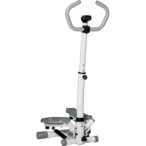 HOMCOM Stepper con Manubrio Regolabile, Monitor LCD ed Elastici Bianco e Grigio