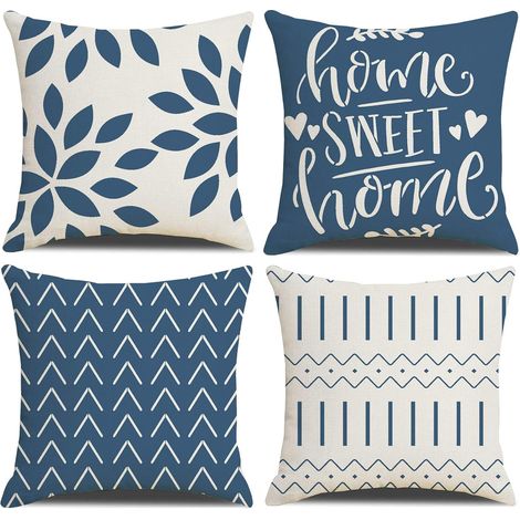 Housse de coussin, housse de coussin, taie d'oreiller carrée housse de coussin pour terrasse extérieure jardin salon canapé ferme décor 45 x 45 cm 4-pack (bleu) (1/2)