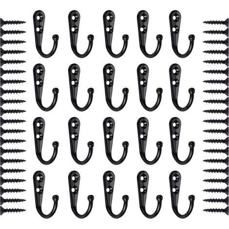 20 Pieces Hooks, Black Wall Hook, Coat Hook, Wall Coat Rack, Metal Door Hook, Retro Coat Hook with Screws (1/4)