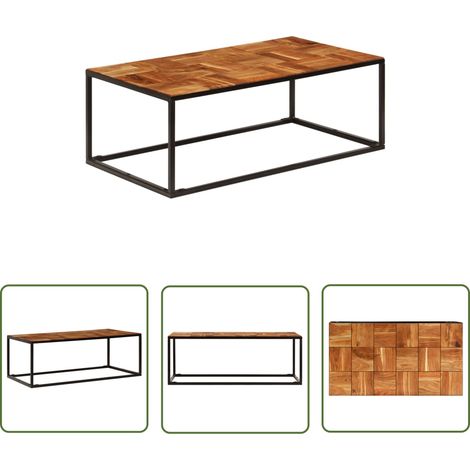 The Living Store Table basse 110x60x40 cm Bois d'acacia solide et acier - Table Basse - Table D'appoint - Acacia - Métal - Design Industriel (1/5)