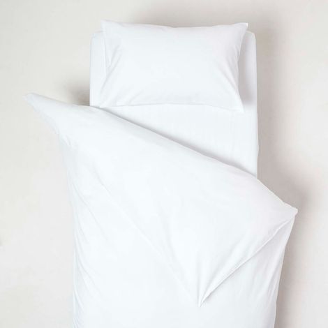 HOMESCAPES White Cotton Cot Bed Duvet Cover Set 200 Thread Count - White