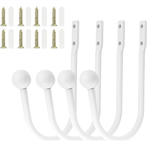 Juego de 4 sujetadores de cortina de metal blanco para montaje en pared - en forma de U - Decorativos para sala de estar, dormitorio (1/5)