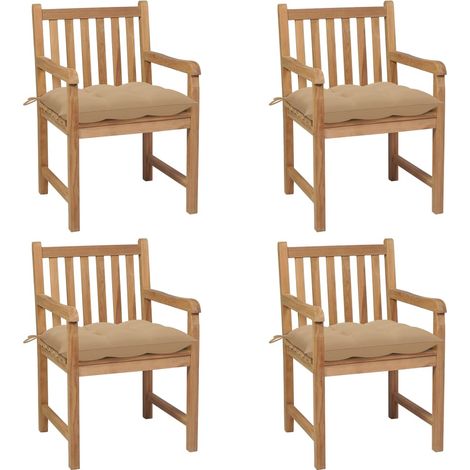 Sillas de jardín 4 uds madera maciza de teca con cojines beige