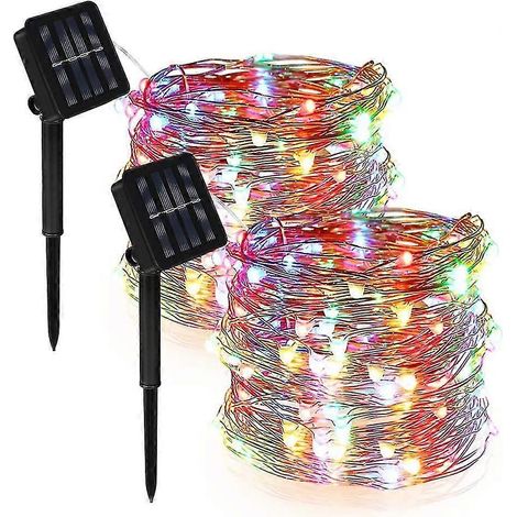 [2er-Set] Solar-Lichterkette für Garten, Balkon, Hochzeit, Party (mehrfarbig), 12 m, 120 LEDs, 8 verschiedene Muster (1/2)
