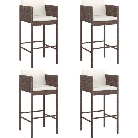 Maison Exclusive - Barhocker 4 Stk. mit Kissen Braun Poly Rattan (1/5)