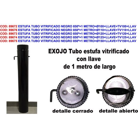 Poêle tube vitrifié noir 1 mètre avec clé