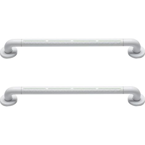 Lot de 2 Barre d'appui, Acier inoxydable, Nylon antibactérien, Veilleuse intégrée, Salle de bain, Toilettes (1/5)