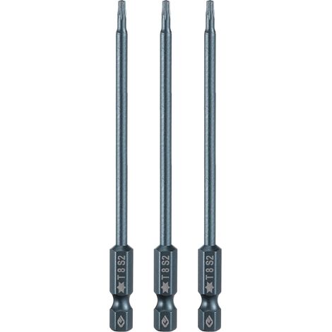 3 Pièce Embout de Tournevis Torx Magnétique, T8 1/4" Hex Tige Longueur 100mm Embout de Vissage Long Hexagonal en Acier S2 avec Trou pour Retirer les Vis de Fixation Outils (1/5)