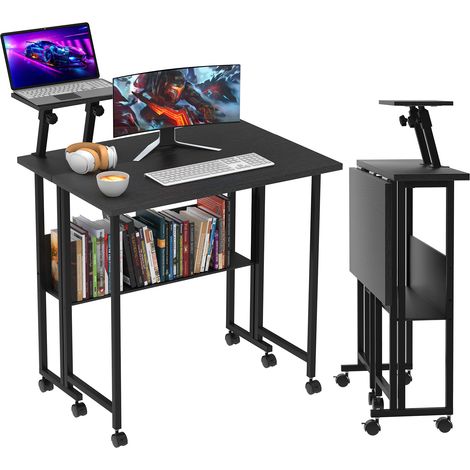 Bureau Pliant pour Adolescent avec Étagère de Rangement - Design Épuré 58x80x75cm, Bureau d'Étude & Télétravail - Gain de Place Maximal & Structure Robuste (1/5)
