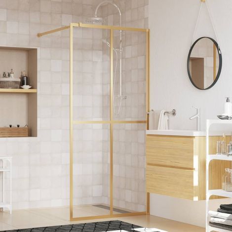 Paroi de douche pour douche à l'italienne en verre trempé de sécurité, doré, 80 x 195 cm (1/5)