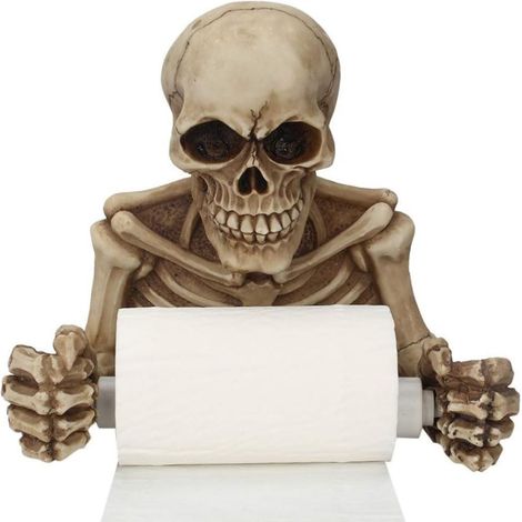 Porte-Papier Toilette Squelette tête de Mort, Figurine de décoration Murale de Salle de Bain, décoration Murale pour Maison, Bureau, Accessoires d'halloween, Support Mural pour Rouleau de (1/5)
