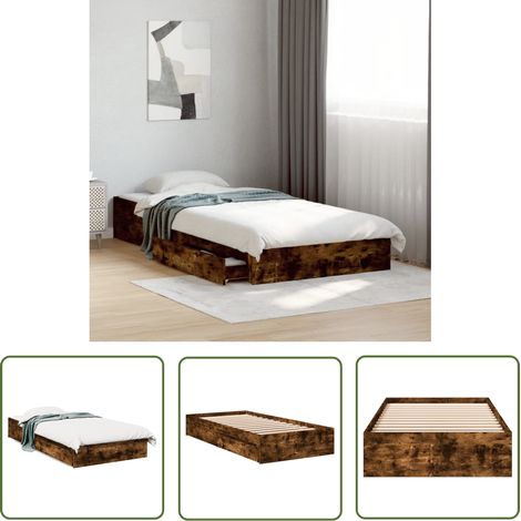 The Living Store Bettgestell mit Schubladen Räuchereiche 90x190 cm Holzwerkstoff - Holzbettwäsche - Bettsofa - Doppelbett - Einzelbett - Boxspringbett (1/5)